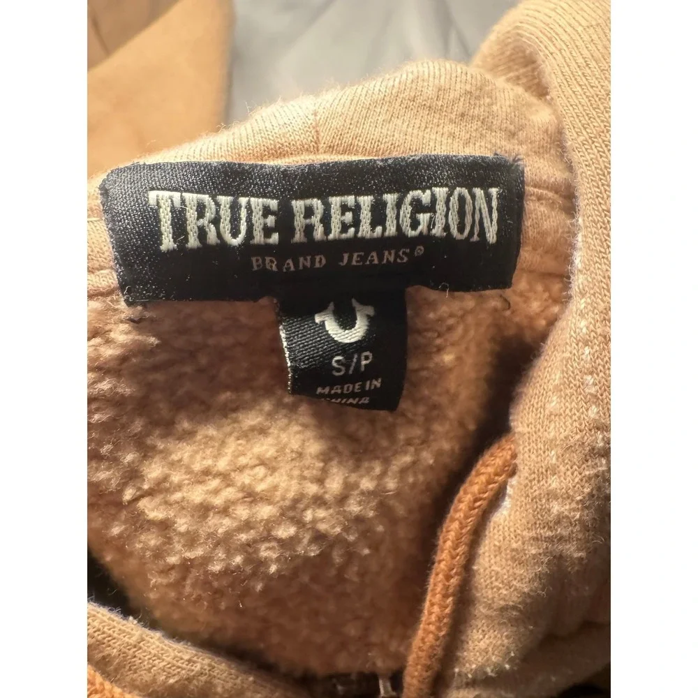 True Religion Zip Up Hoodie Tan Regular Fit Buddha Graphic‎ Streetwear Small